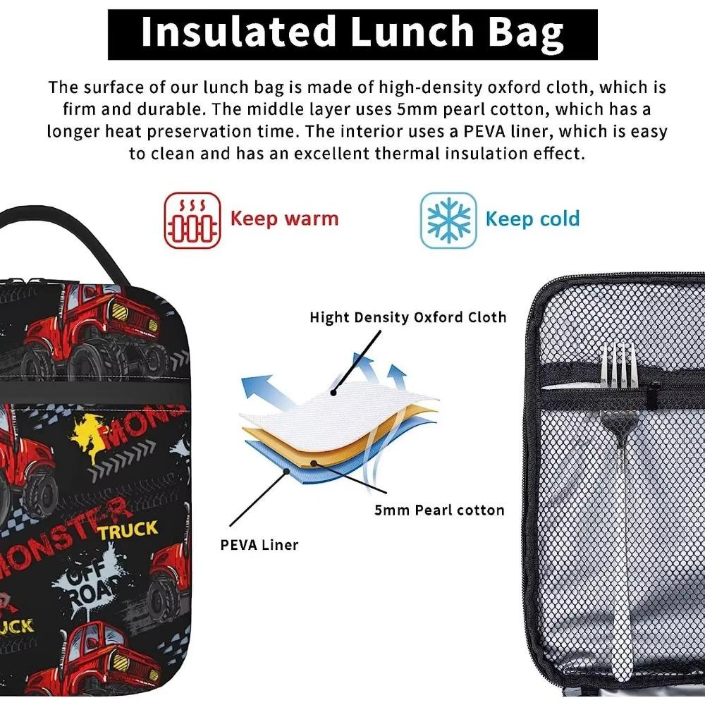 Крутые красные грузовики машины сумка для ланча изолированная коробка для ланча для взрослых мальчиков девочек прочная портативная сумка-холодильник для путешествий пикника