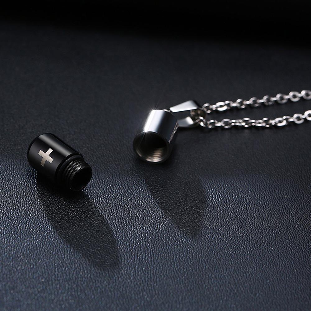Keepsake Women Ashes Vial Cremation Urn Pendant Cross Engraved Clavicle Choker Pill Necklace