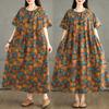 DIMANAF 2025 Summer Women Plus Size Dress Floral Dress Linen Basic Casual Elegant Loose Vintage Dress Maxi