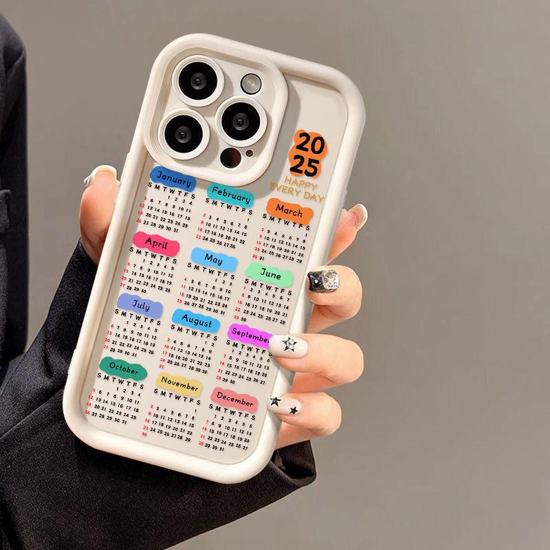 Применимо к iPhone17promax2026 черный буквенный календарь чехол для мобильного телефона 15/16 новый 12 мелких отверстий 17 всесторонний 14