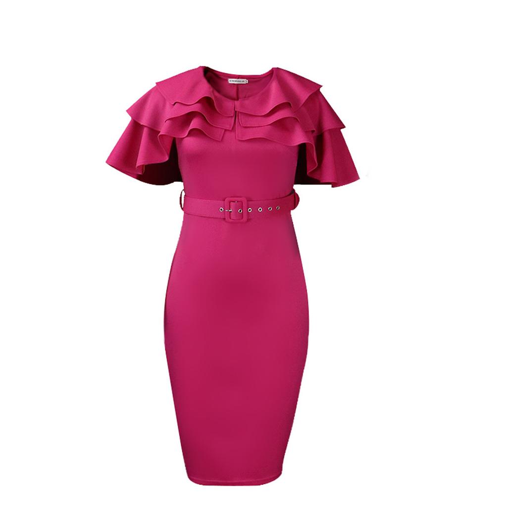 Женское летнее модное платье большого размера с рюшами, цельное однотонное платье-футляр с поясом