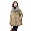 Down jacket women's coat medium and long fox fur collar hat white duck down leather jacket middle-aged