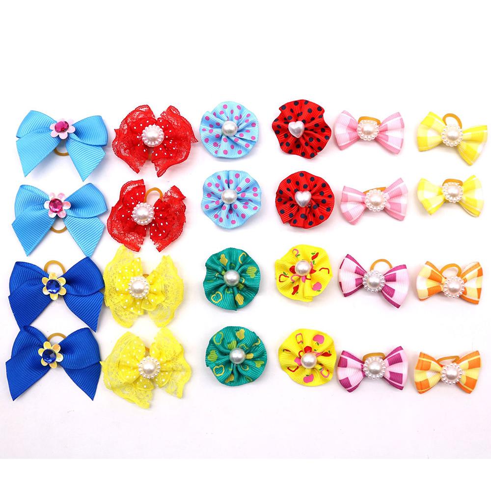 30 шт., бантики для волос для собак и кошек, жемчужные цветы, резинка для щенка, головной убор, новый