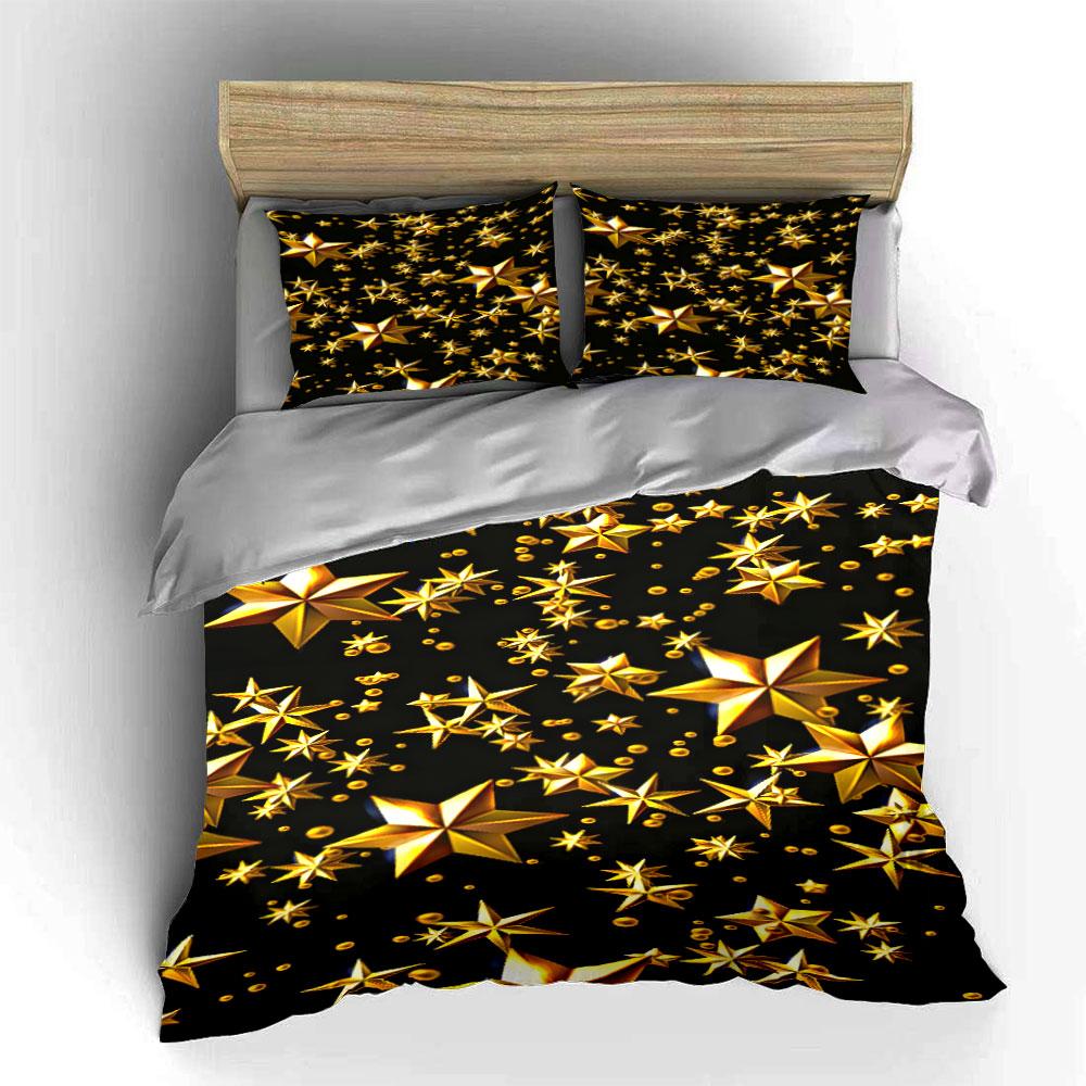 Radiant cosmic golden stars Bedding sets Duvet cover sets Duvet covers Pillowcases(1*Duvet Cover 2*Pillowcases without duvet insert)