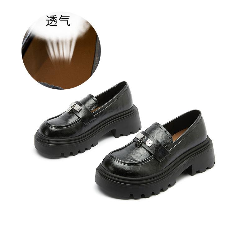 Подошва из пены, подкладка из овчины, женские осенне-зимние новые кожаные одинарные туфли на толстой подошве, универсальные маленькие кожаные туфли