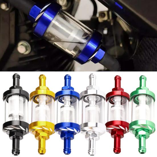 Visible Clear Glass Fuel Filter with Thickened 5/16-Inch Fuel Line And Hose Clamps Universal Oil Filter Kit