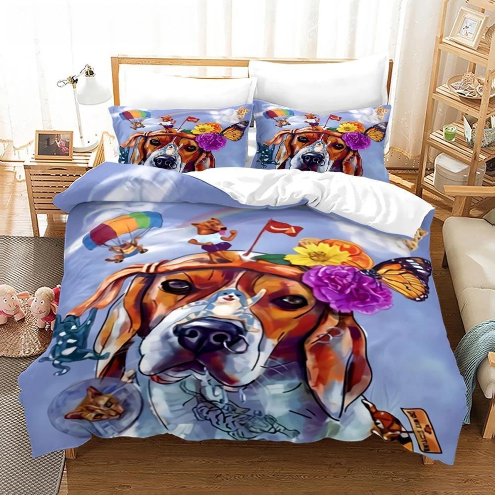 Cartoon Dog King Queen Duvet Cover Lovely Illustrated Pet Puppy Bedding Set Animal Quilt Cover 2/3pcs Polyester Comforter Cover