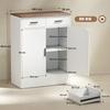 Modern Sideboard with 2 Drawers and 2-Door Cabinet, Adjustable Internal Shelf, White and Wood