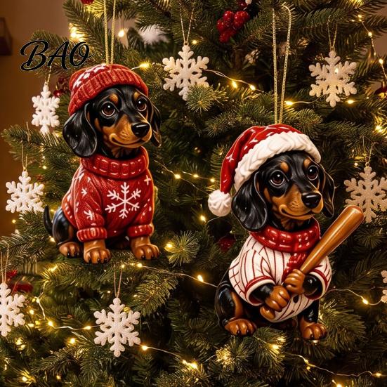 Acrylic Hanging Ornaments for Tree 2026 Dachshund Advent Calendar, 24 Days Baseball Dog Figures Lover Holiday Gifts Christmas Countdown Collectible