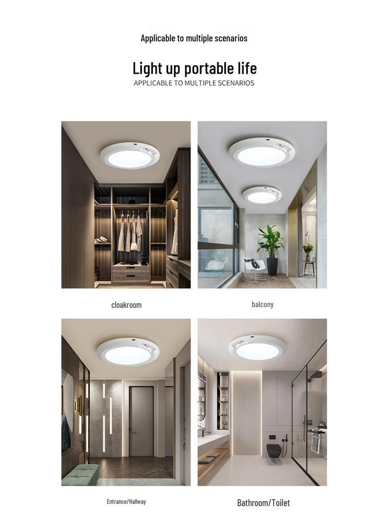 Wireless LED Ceiling Light with Motion Sensor & Remote, USB Rechargeable for Hallway, Cloakroom, or Balcony.