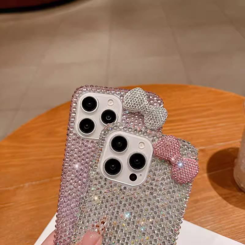 Новейший чехол для телефона с бантом, блестящие розовые и серебристые банты, совместимый с iPhone 16, 15, 14, 13, 11, 12 Pro Max и 16 Plus