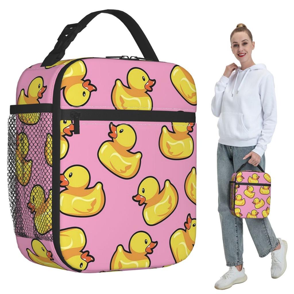 Rubber Duck Pink Pattern Insulated Lunch Bag for Women Office Cooler Thermal Food Box Tote Portable Lunch Boxes Container