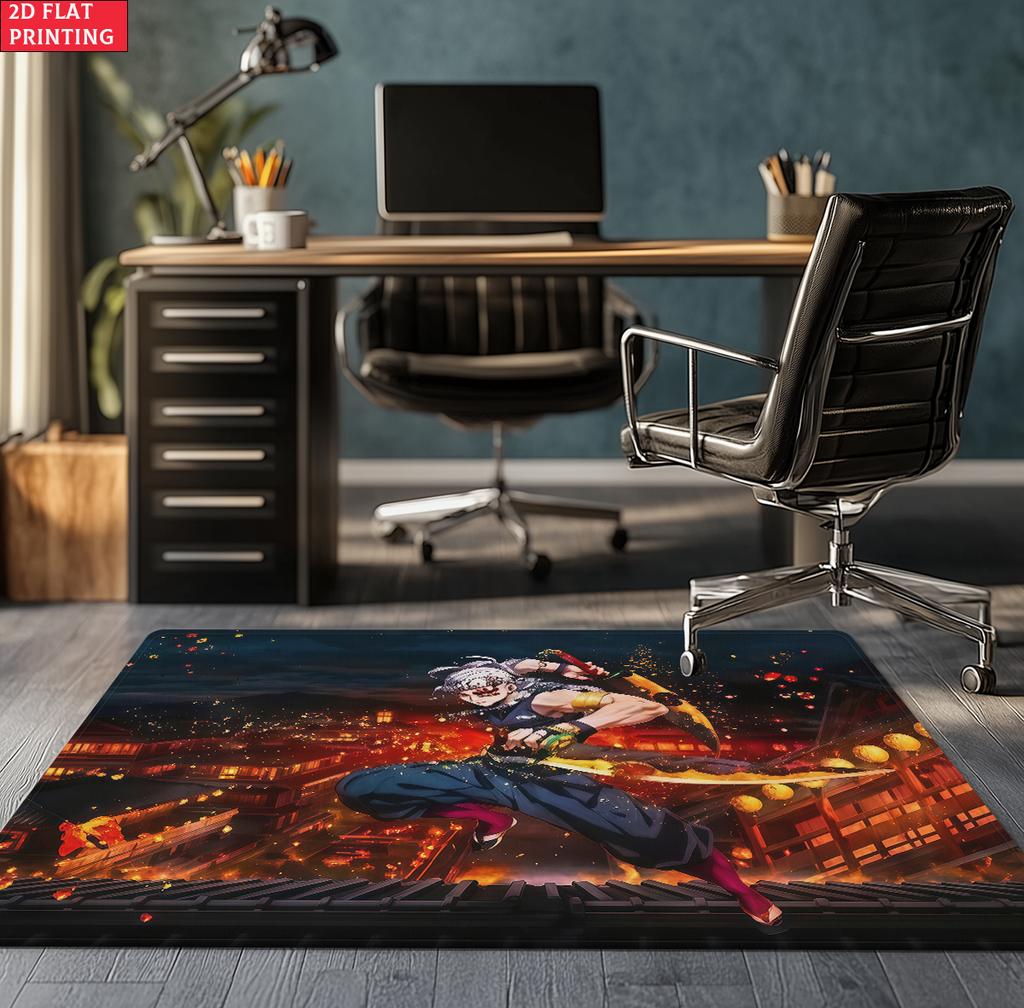 Anime Demon Area Rug, Dark Fire Water Theme Non-slip Floor Mat, Gamer Room Bedroom Decor Carpet, Washable Home Gift