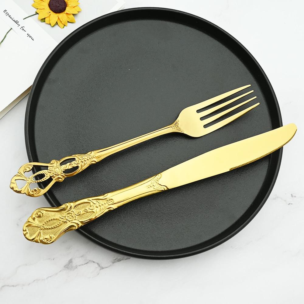 Royal Cutlery Silver Stainless Steel Sets Vintage Spoons Colorful Dinnerware Forks Kitchen Tableware Dinner Western Silverware