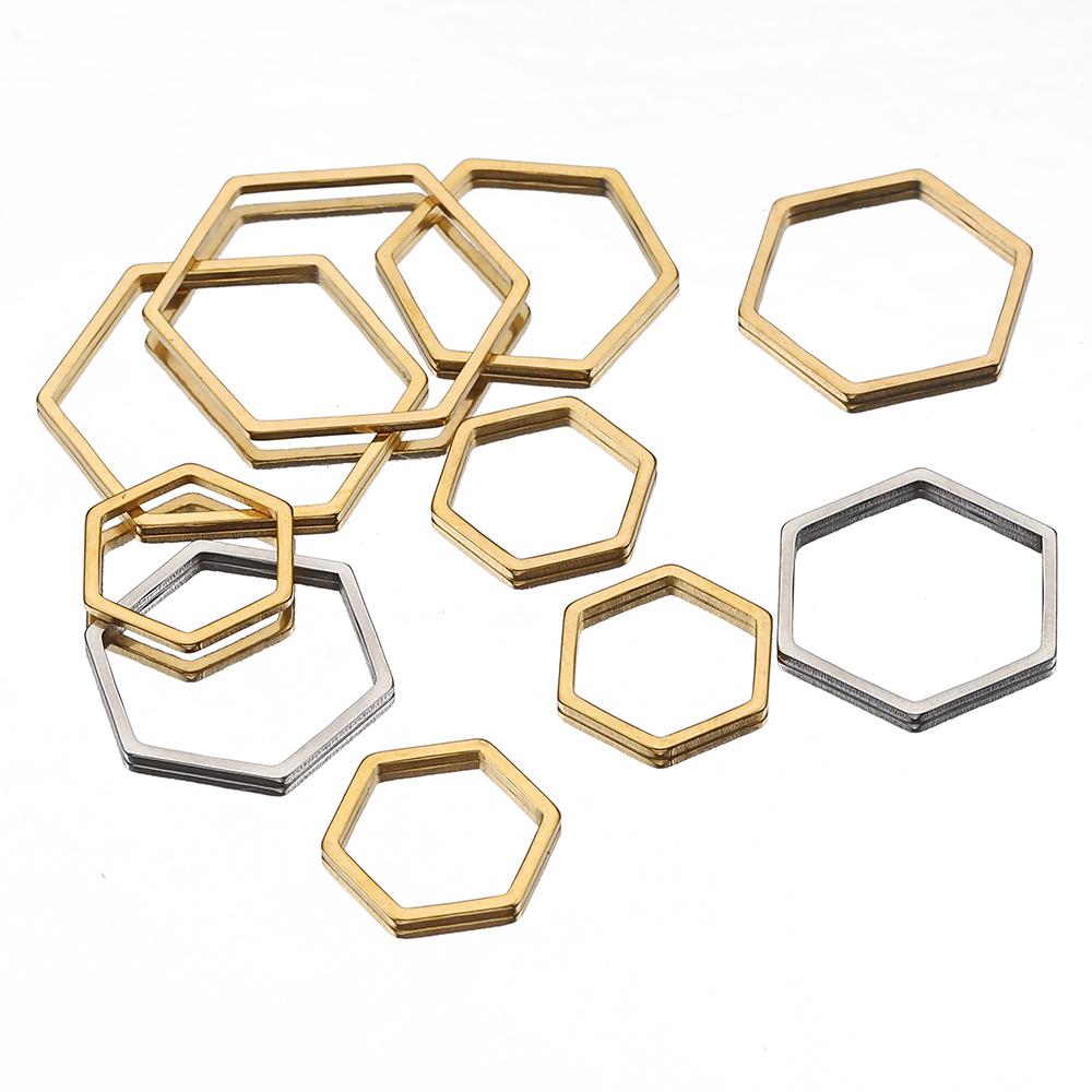 No Fade 40pcs 20pcs Stainless Steel Polygon Pendants Charms Gold Color Hollow Hexagon Bezels for DIY Jewelry Making Resin Mold