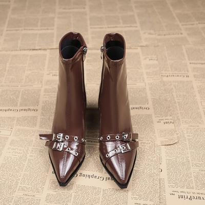 Женские ботильоны с острым носком, с ремешком и пряжкой, на высоком каблуке, осенне-зимние, новая модная модель на блочном каблуке для ношения на улице