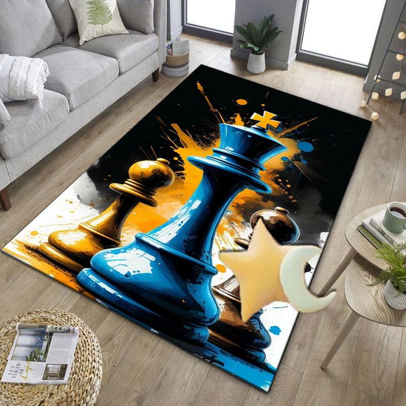 Golden Chess King On Black Office Rug Chair Mat, Game Carpet, Suitable for Front Door, Bedroom, Living Room, Desk, Holiday Gift