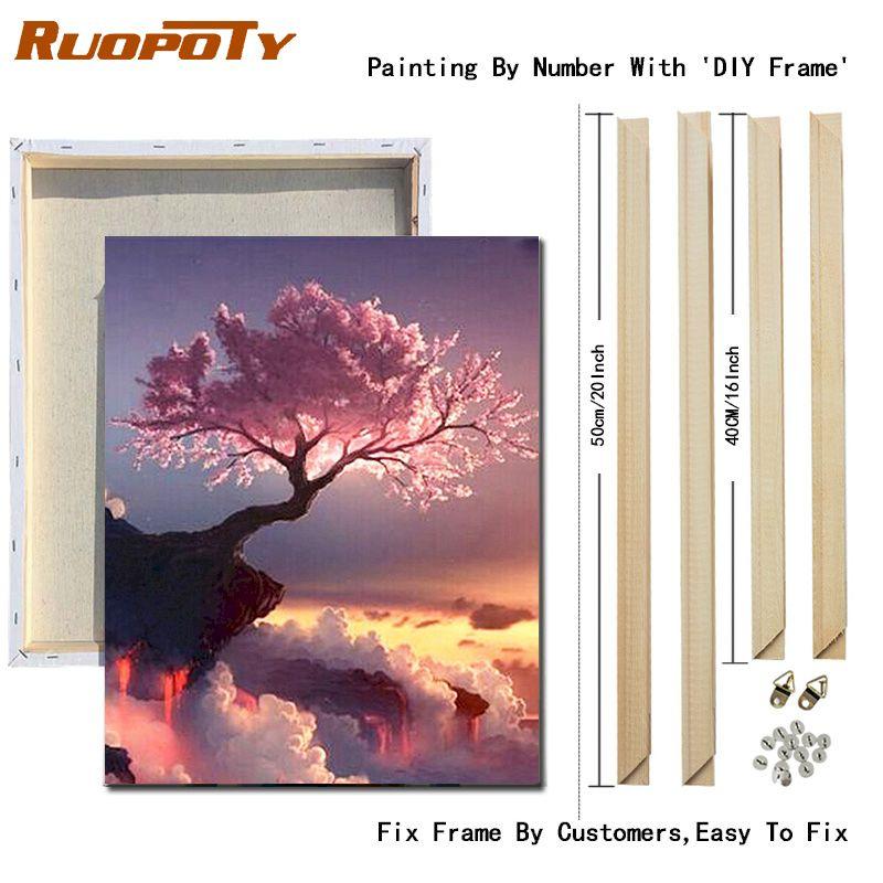RUOPOTY Pink Scenery DIY Painting By Numbers Acrylic Paint By Numbers Landscape Wall Art Canvas Painting For Hobby Arts 40x50CM