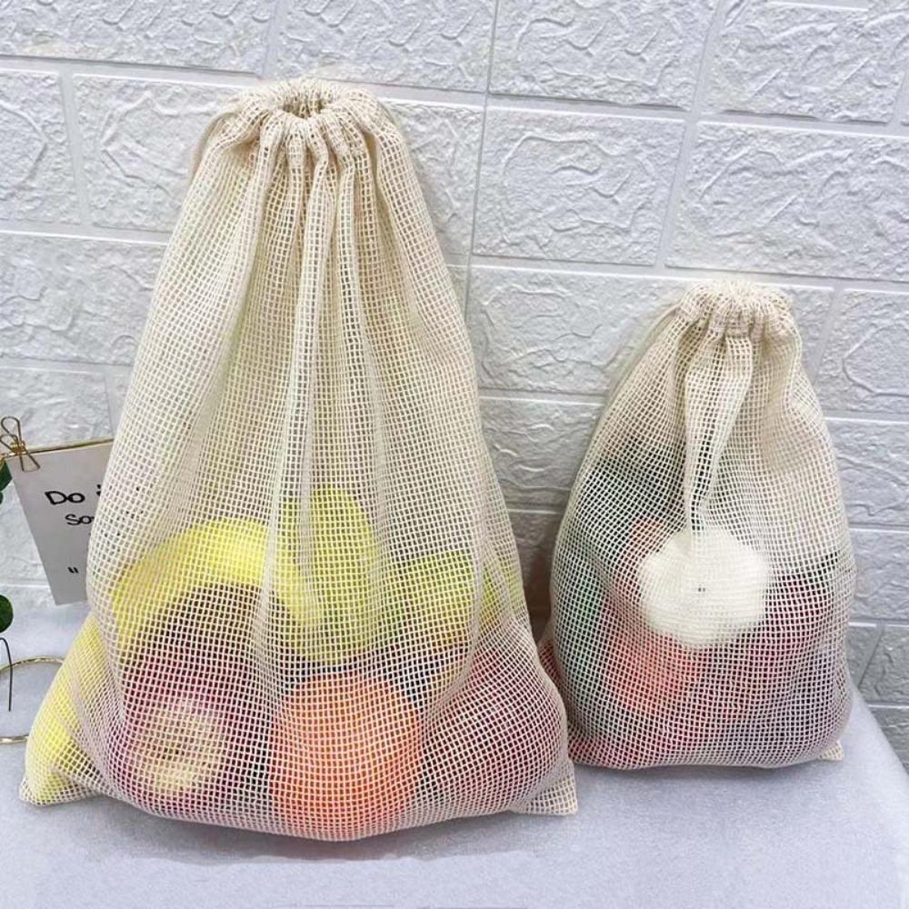 Reusable Cotton Mesh Bag Light Weight Drawstring Bag New Mesh Shopping Bag