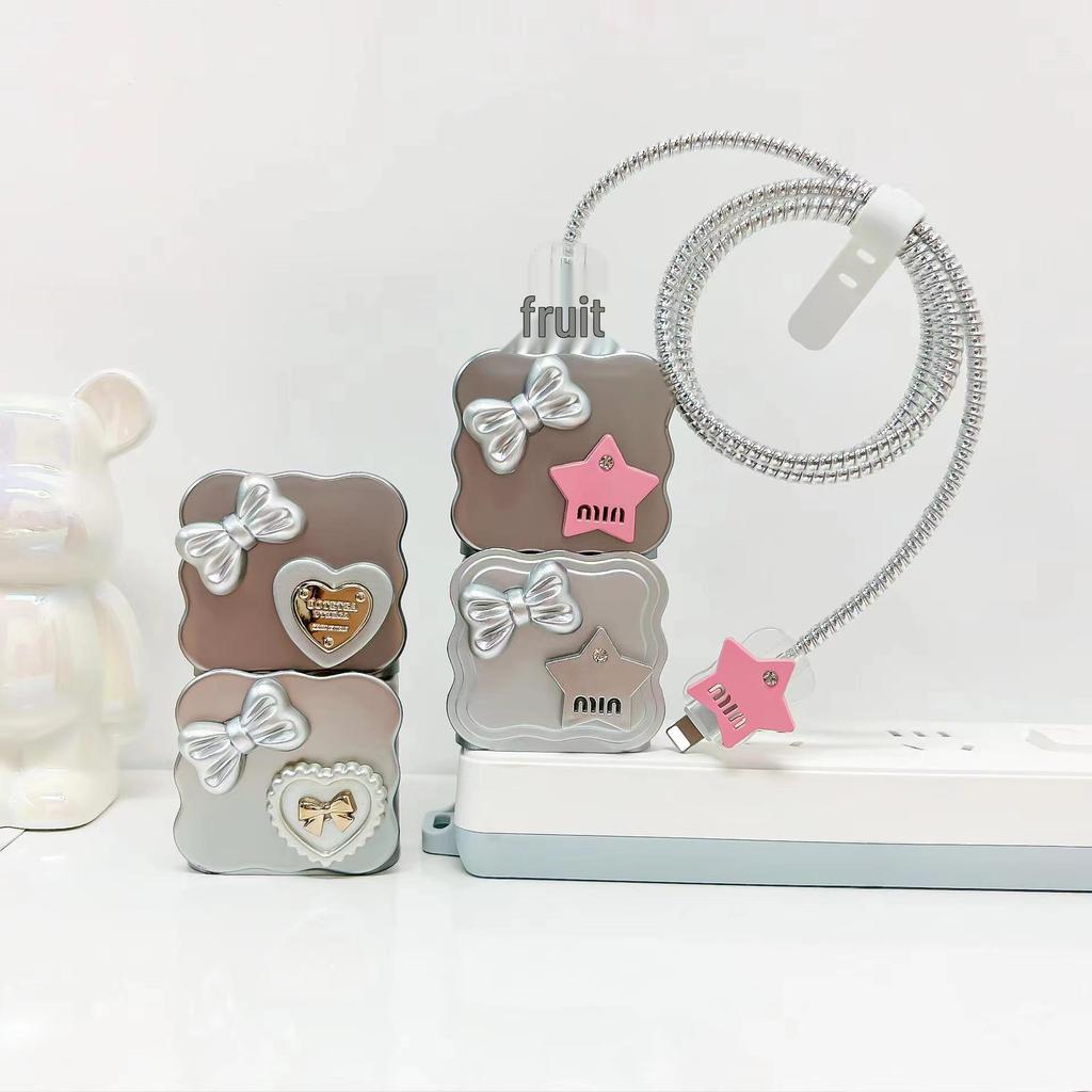 Rhinestone Heart Bear Charger Cover Set for Apple 18/20 EU/US - 5 Pieces
