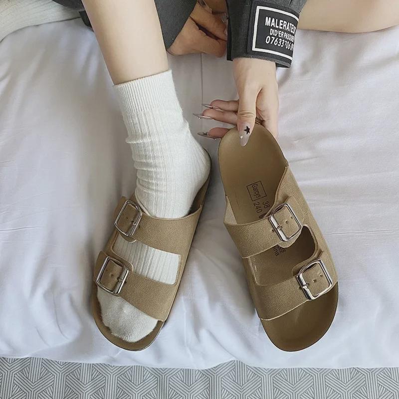Сандалии на толстой подошве в стиле ретро с двумя пряжками для летней одежды на открытом воздухе 2024 года