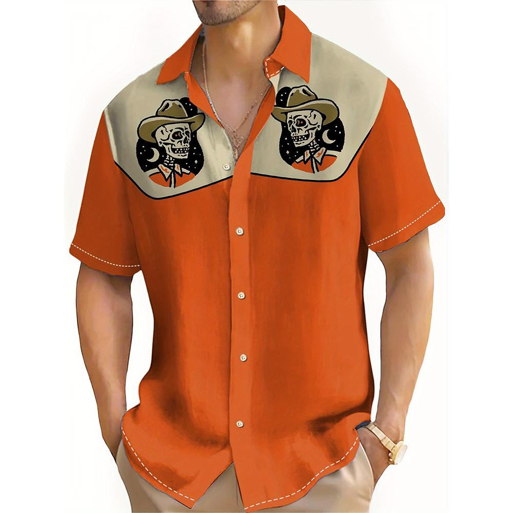 Мужская рубашка с принтом черепа в стиле вестерн-ковбой, летняя мужская повседневная рубашка с коротким рукавом, модная мужская футболка большого размера