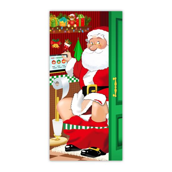 Christmas Door Curtain Santa Claus Door Cover Banner Reusable Photo Backdrop Door Cover for Indoor Outdoor Festive Decor
