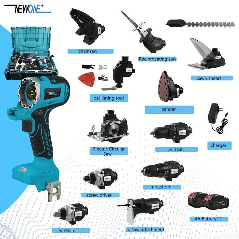 18V 12 в 1 бесщеточный многофункциональный набор инструментов, включает: дрель, ударная дрель, циркулярная пила, сабельная пила, отвертка, кусторез