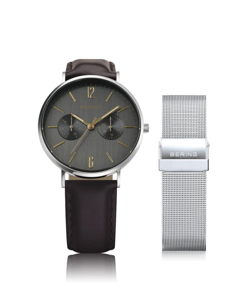 BERING Japan Limited Коричневая телячья кожа Серебристый нержавеющая сталь с 2 сетчатыми ремешками Сапфировое стекло Изменения Подлинный импортный продукт Гарантия 3 года