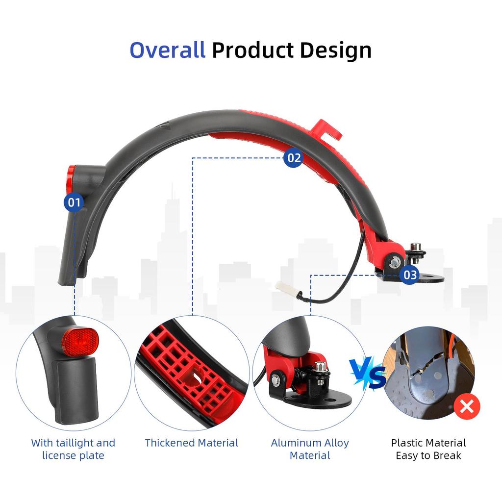 Серо-красное заднее крыло Ulip Superior с алюминием для самокатов Xiaomi