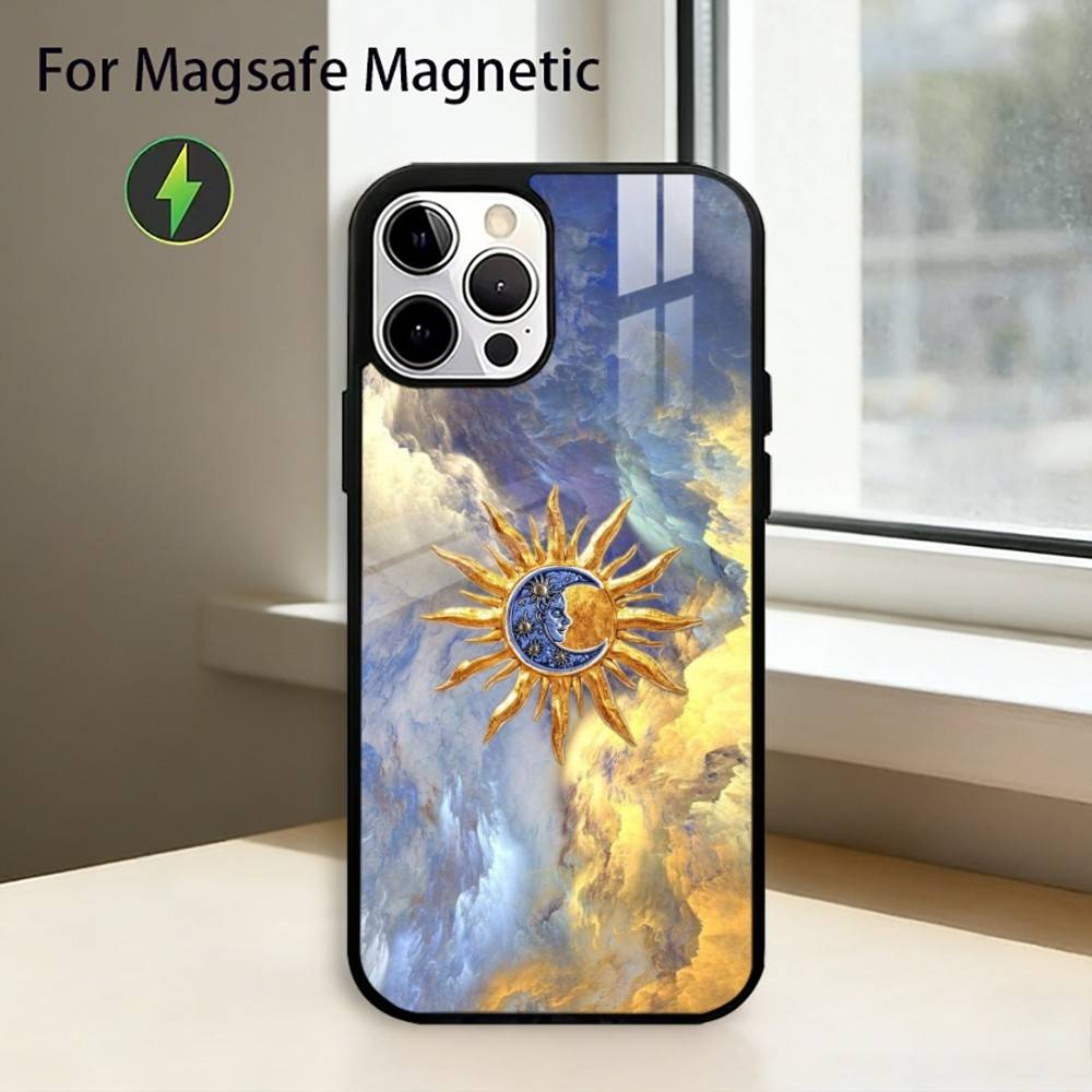Забавный чехол для телефона с лицом Солнца и Луны для iPhone17,16,15,14,13,12,11 Plus,Pro, магнитный, с беспроводной зарядкой Magsafe