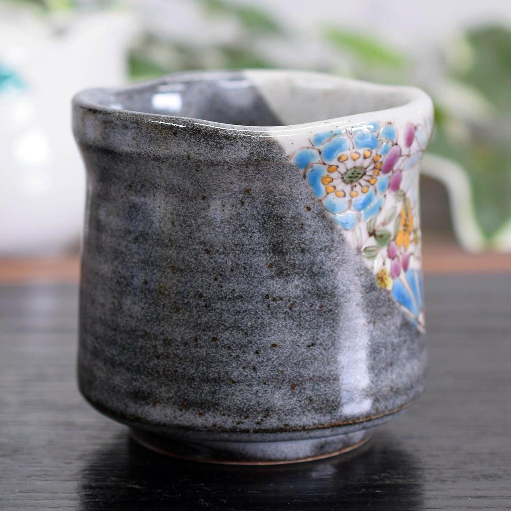 Stylish Kutani Ware Teacup, Hanazumi Blue, from Waza No Kura. A Great Gift for Birthdays, 60th, 70th, 77th, 80th, and 88th Birthdays.