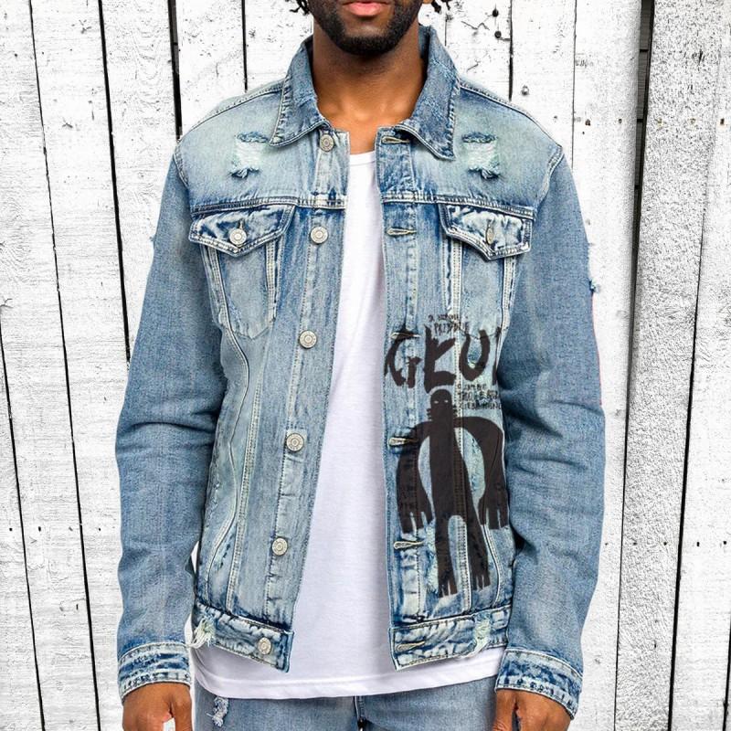 Mens Punk Style Denim Jacket Loose Fit Casual Outerwear Youth Fall Winter
