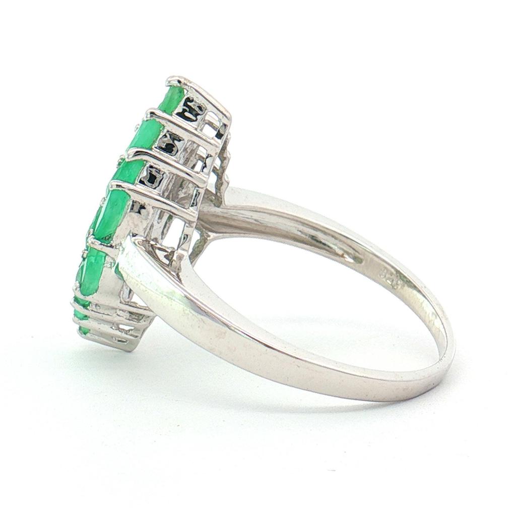 Emerald Marquise Ring, 925 Sterling Silver, Rhodium Plated Band, Stackable Wedding Ring