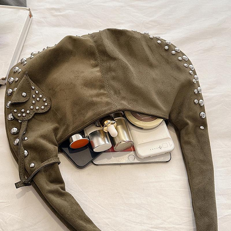 Сумки подмышками из искусственной замши в форме полумесяца для женщин, роскошные дизайнерские сумки и кошельки, винтажная сумка через плечо со стразами и заклепками