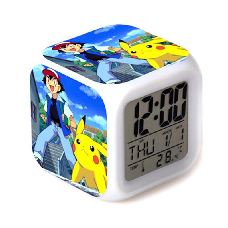 Colorful Led Pikachu Thermometer Alarm Clock For Kids' Room