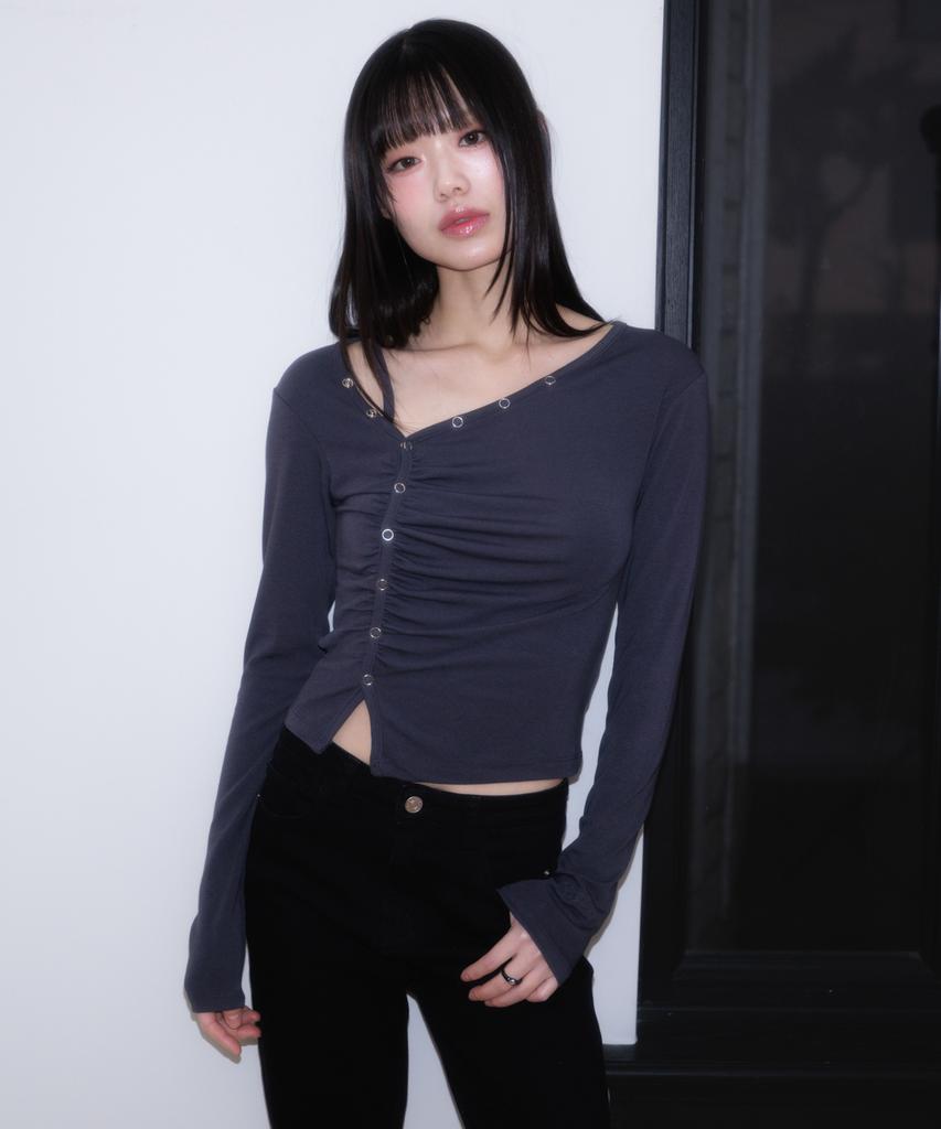 ROSEFRANTZ Unbalanced Shirring Long Sleeve [Charcoal]