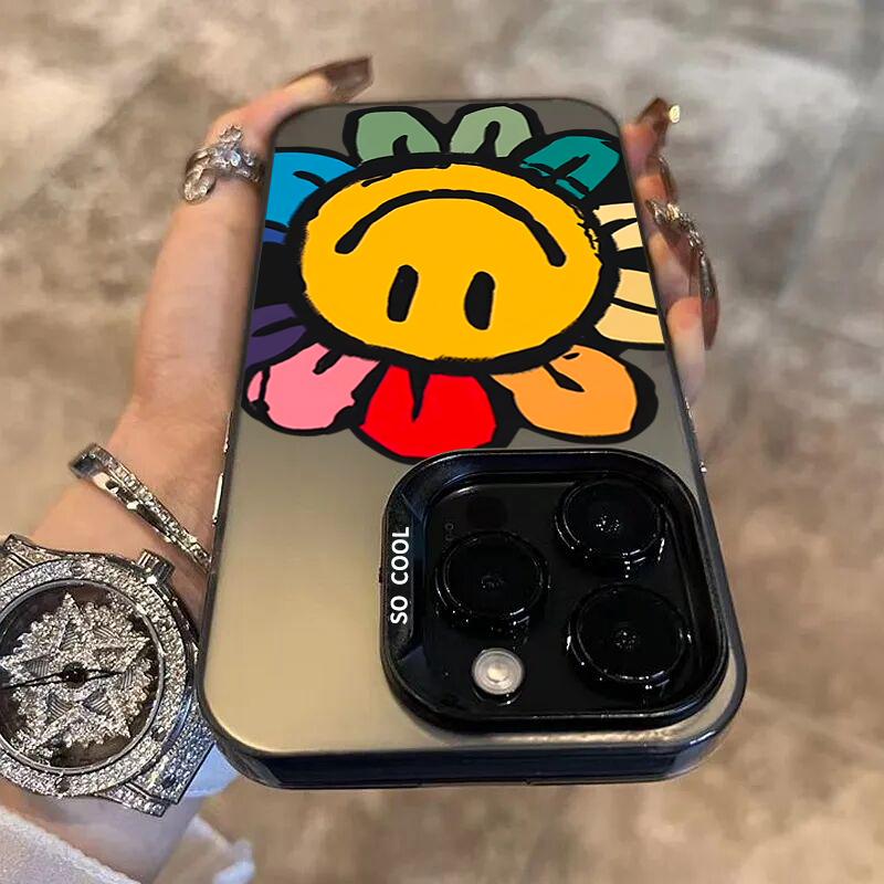 Cute Smile Sunflower Electroplate IMD Phone Case For Mi 14 13 12 12T 13T Pro 11 Lite Poco F5 X5 X6 M6 Pro Back Cover