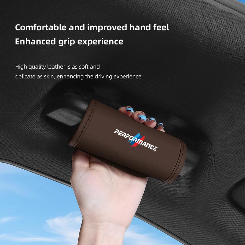 DJSA5 2Pc Car Anti Slip Pull Glove Car Leather Handle Protector Cover sticker For BMW F20 E60 E34 G30 E48 F30 X3 Performance M F40 E90