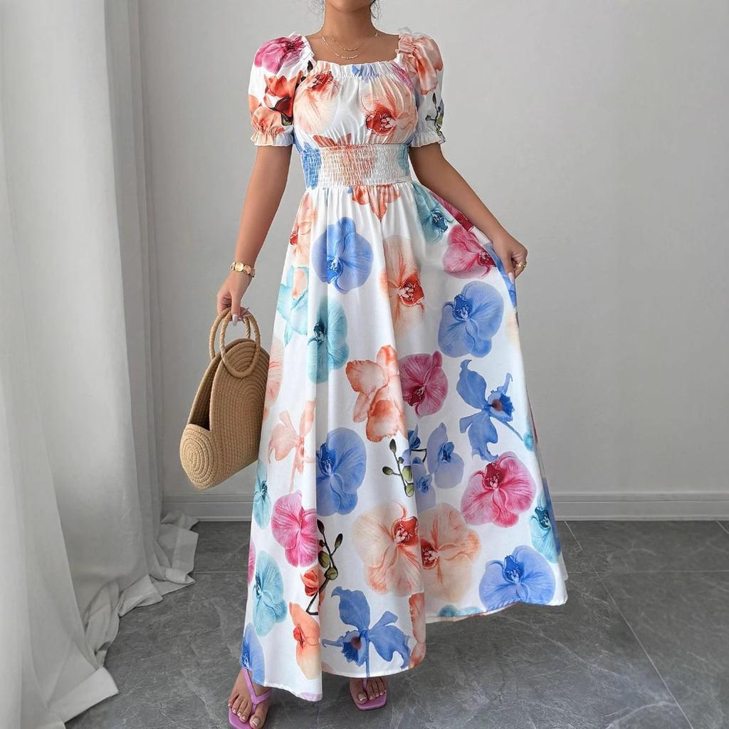 Европейская и американская летняя женская одежда новое платье с принтом длинное платье