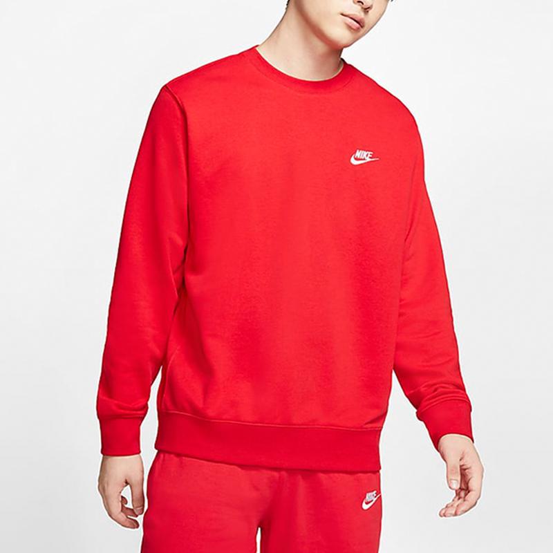 Nike Спортивная одежда Club French Terry вышитый логотип круглый вырез толстовка мужская топы университетский красный BV2667-657