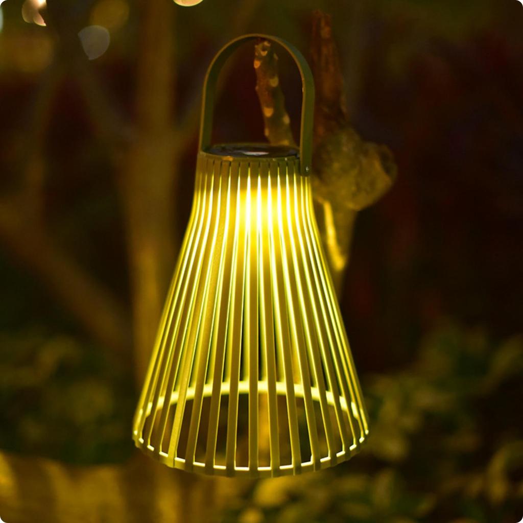 Hanging Solar Light Warm Glow Slatted Lantern Outdoor for Garden, Balcony, Walkway
