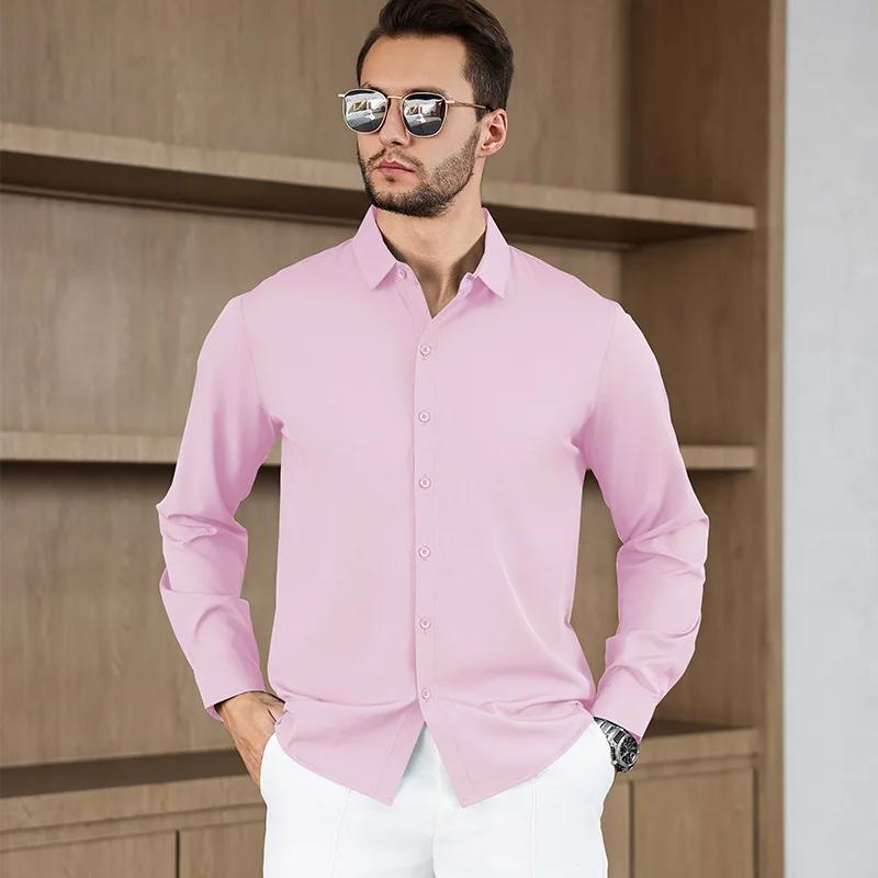Новая мужская рубашка business casual с длинным рукавом, однотонная, устойчивая к складкам, не мнется, удобная, для любого сезона, универсальный топ
