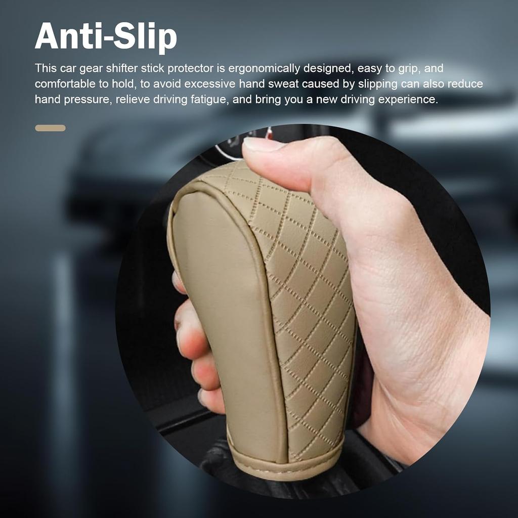 Car Gear Shift Knob Protector, Leather Anti-Slip Automotive Gear Shift Stick Cover, Breathable Waterproof Knob Protector Cover, Universal for Most