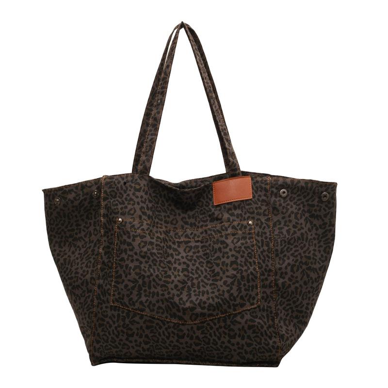 Leopard print canvas large-capacity bag women's new portable commuter shoulder fashion