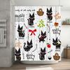 Kawaii Cats Shower CurtainBlack Cat Print for Bathroom Decor Pretty Kitty Fun Design Music and Fruit Love Quotes White Backgroun