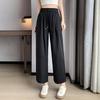 Women's Summer New Thin Loose Wide-legged Trousers Small High Waisted Elastic Nine-minute Trousers Ice Silk Straight Casual Trousers