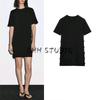 MD New Women Clothes Gold Sense Side Button Round Neck Short Sleeve Knitted Jumpsuit Short Dress Black Dress 5790800