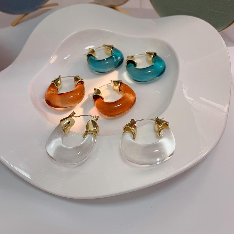 New Fashion Transparent Resin Geometric Hoop Earrings For Women Statement Gold Color Ear Buckle Hoops Jewelry oorbellen Gift