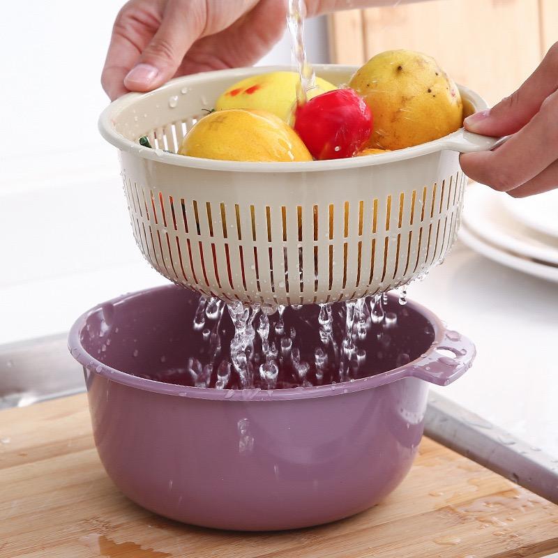 2/6Pcs Kitchen Double-Layer Drain Basket Rotatable Storage Basket for Washing Vegetables Fruit Colander Baskets Kitchen Tools